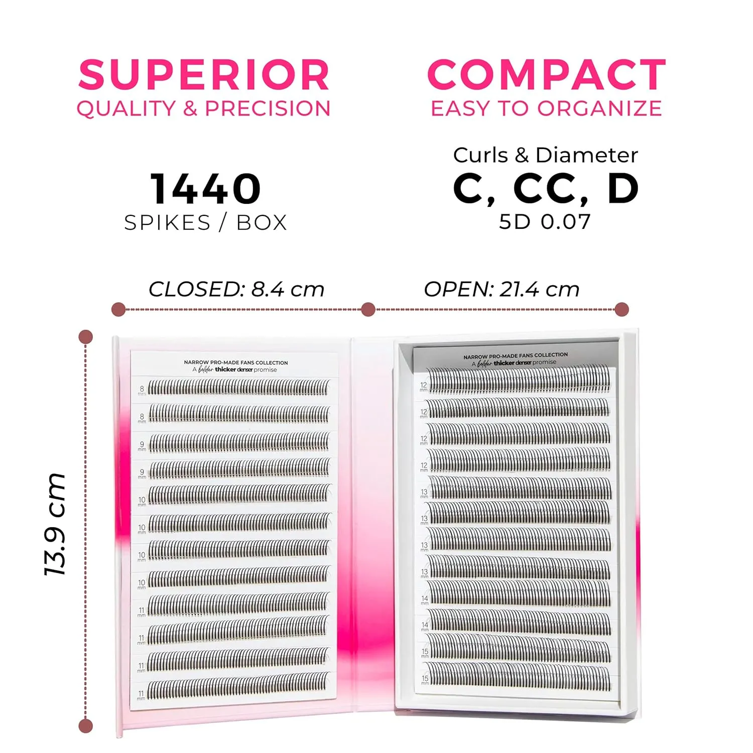 LLBA LashFolio Wet Promade Fans | Handmade Volume Eyelashes | Multi Selections From 5D To 10D | C CC D Curl | 0.03~0.07 mm | 8-15mm Length | Long Lasting | Easy Application (5D-0.07 C 8mm-15mm)
