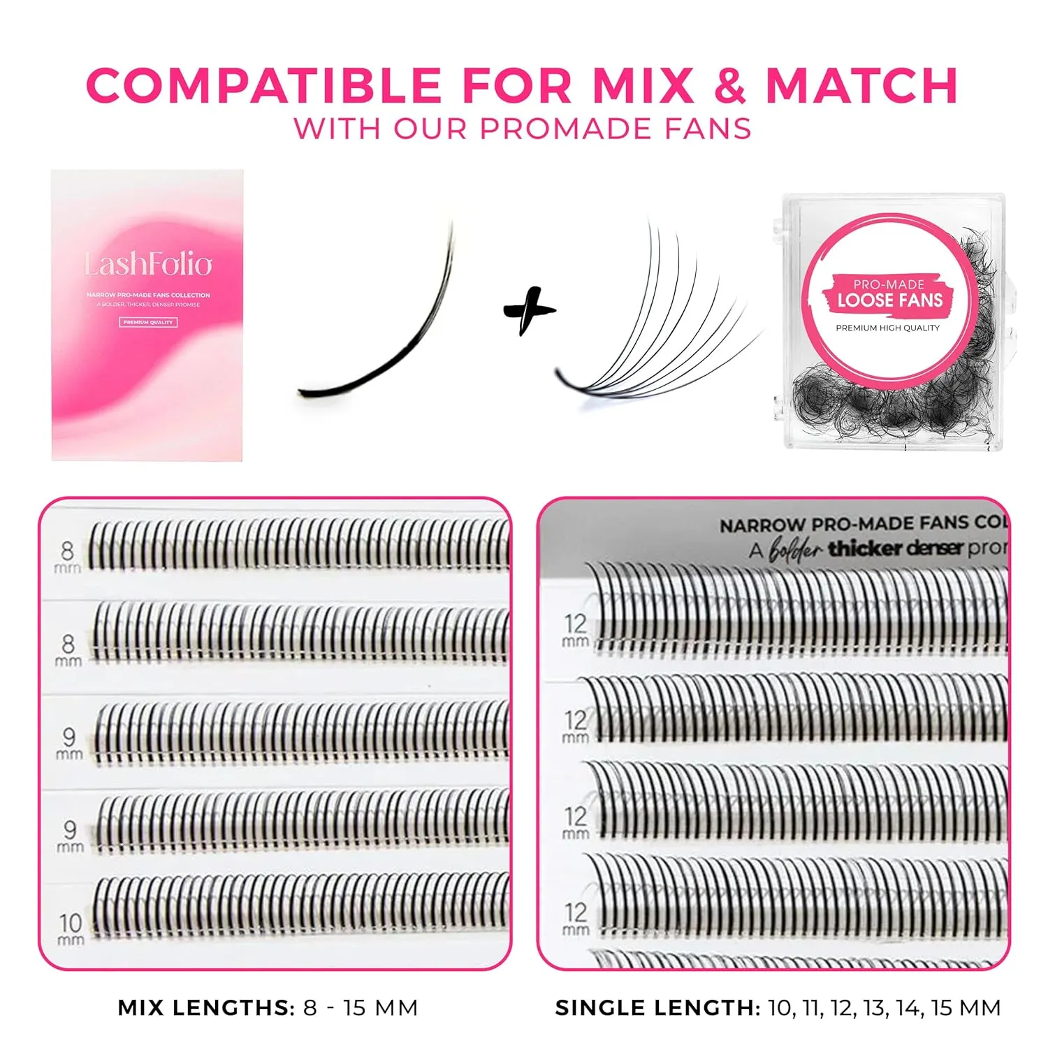 LLBA LashFolio Wet Promade Fans | Handmade Volume Eyelashes | Multi Selections From 5D To 10D | C CC D Curl | 0.03~0.07 mm | 8-15mm Length | Long Lasting | Easy Application (5D-0.07 C 8mm-15mm)