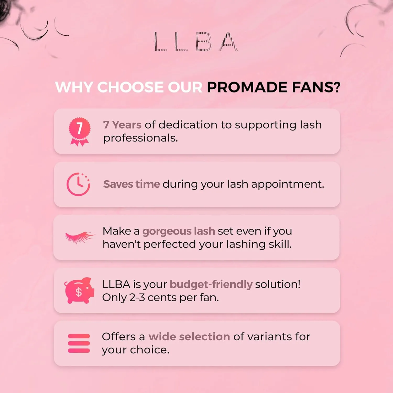 LLBA Promade Fans | Handmade Volume Eyelashes | Multi Selections From 3D To 16D | C CC D DD L M Curl | Thickness 0.03 ~ 0.1 mm | 8 - 20mm Length | Long Lasting | Easy Application (10D-0.03 C 11 mm)