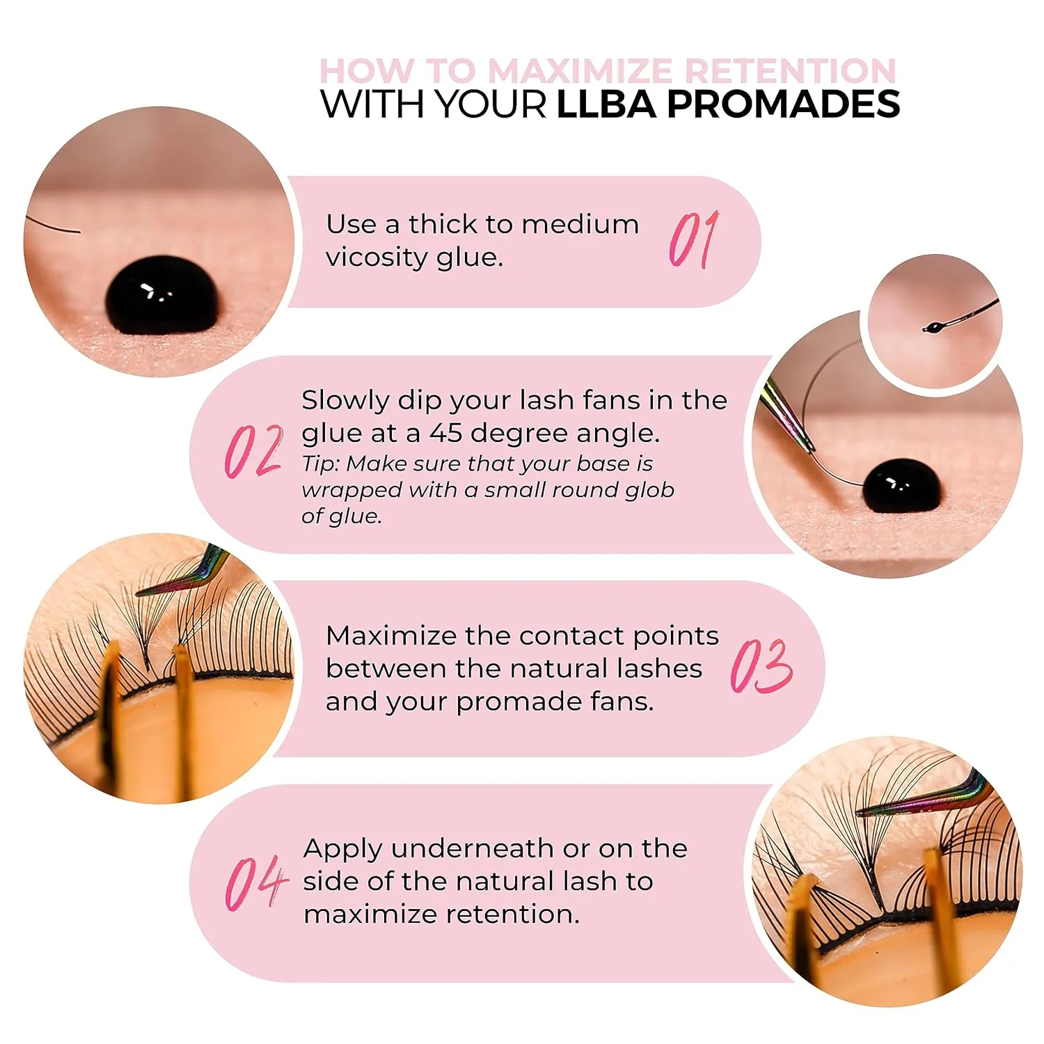 LLBA Promade Fans | Handmade Volume Eyelashes | Multi Selections From 3D To 16D | C CC D DD L M Curl | Thickness 0.03 ~ 0.1 mm | 8 - 20mm Length | Long Lasting | Easy Application (3D-0.07 D 10 mm)