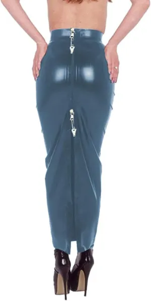 Lockable PVC Shiny High Waist Hobble Skirts Sissy Sexy Two-Way Zipper Long Mermaid Pencil Skirts