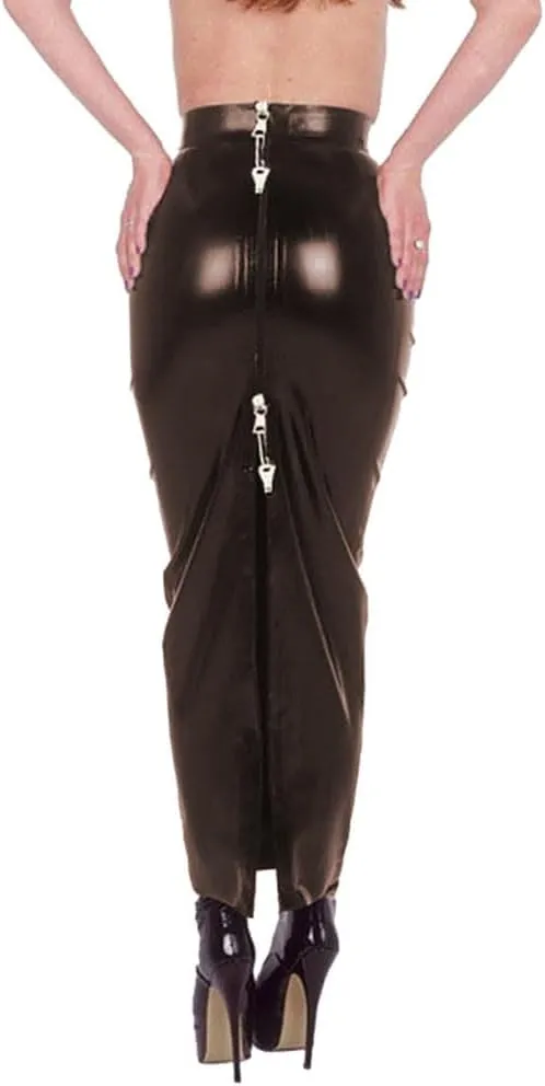 Lockable PVC Shiny High Waist Hobble Skirts Sissy Sexy Two-Way Zipper Long Mermaid Pencil Skirts