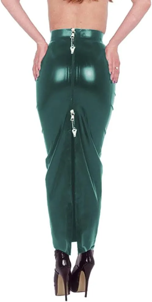 Lockable PVC Shiny High Waist Hobble Skirts Sissy Sexy Two-Way Zipper Long Mermaid Pencil Skirts