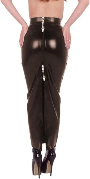 Lockable PVC Shiny High Waist Hobble Skirts Sissy Sexy Two-Way Zipper Long Mermaid Pencil Skirts