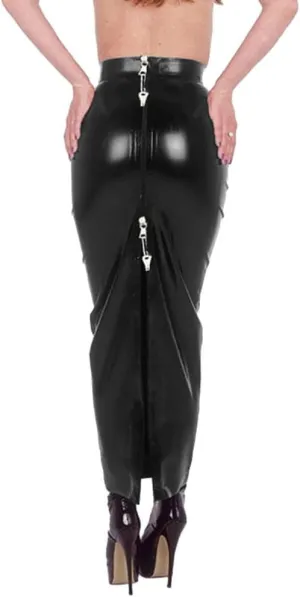 Lockable PVC Shiny High Waist Hobble Skirts Sissy Sexy Two-Way Zipper Long Mermaid Pencil Skirts