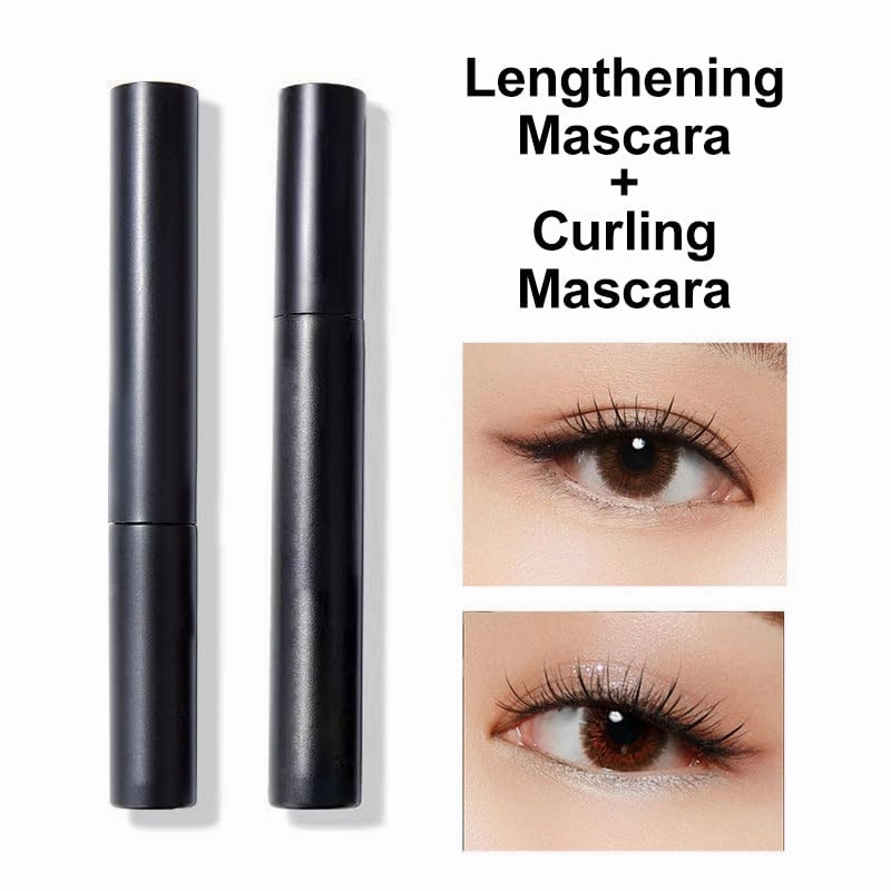 Long-Last Curl & Lengthening Waterproof Mascara, Washable Black Volumizing Mascara, Dual-Use Design, 3D Brush Head Fit, Buildable Lash Volume, No Smudging, No Clumping (Lengthening  Curling)