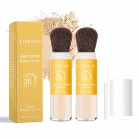 Loose Baking Setting Powder, Natural and Light Concealer Oil Control, Long-lasting Highlighter Makeup, Twist-out Powder Brush(3G/0.28OZ) (2pcs)