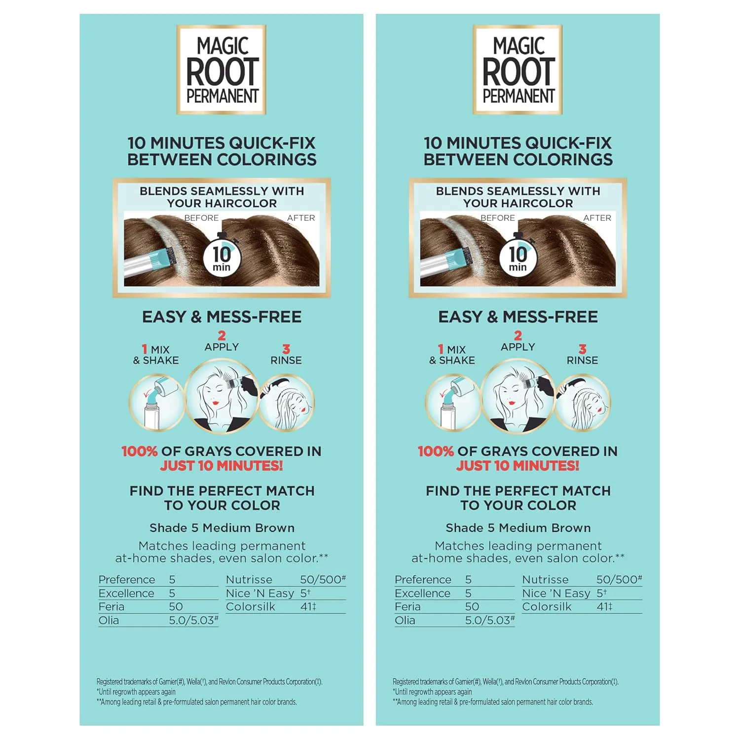 L’Oréal Paris Magic Root Permanent Hair Color, 10 Minute Hair Dye Kit to Rescue Roots with 100% Gray Hair Coverage, 5 Medium Brown, 2 Pack (Packaging May Vary)