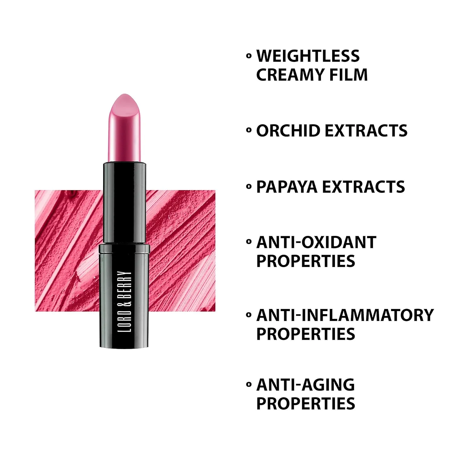 Lord & Berry Vogue Matte Lipstick Extremely Smooth Non Sticky Weightless Long Lasting Lipstick for Women, Paraben & Fragrance Free Lip Stick, Vegan & Cruelty Free Makeup Set, 60's Pink
