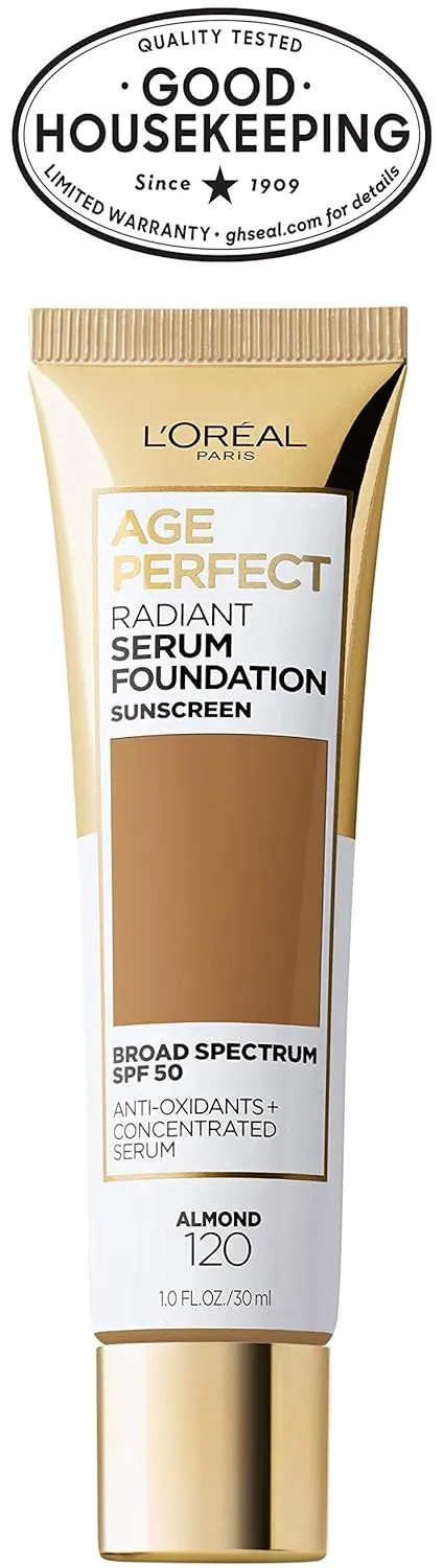 L'Oreal Paris Age Perfect Radiant Serum Foundation with SPF 50, Almond, 1 Ounce