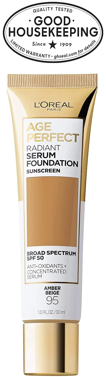 L'Oreal Paris Age Perfect Radiant Serum Foundation with SPF 50, Amber Beige, 1 Ounce