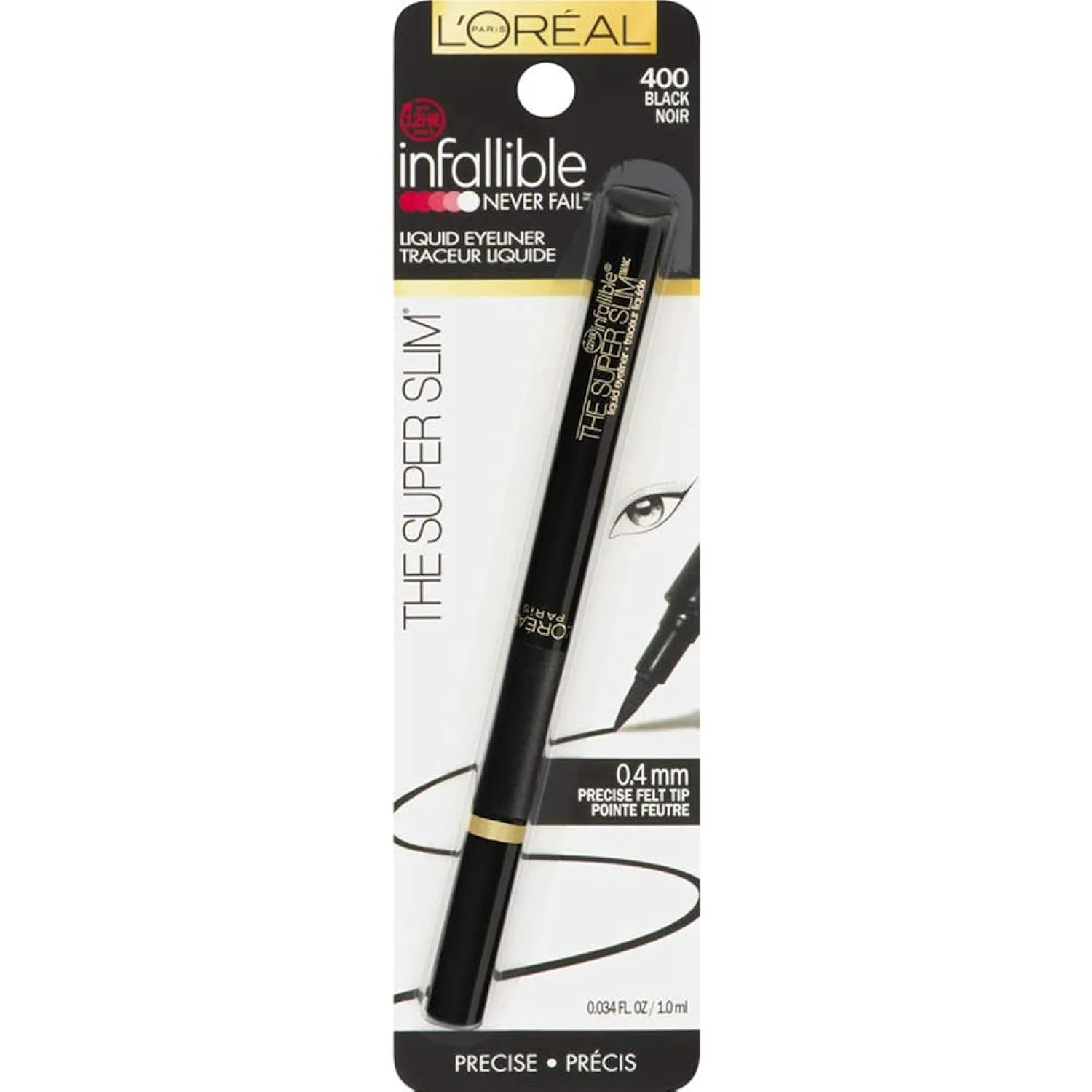 L'Oreal Paris Infallible The Super Slim Liquid Eyeliner, Black [400] 0.034 oz (Pack of 2)