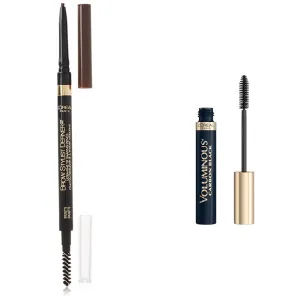 L'Oreal Paris Makeup Brow Stylist Definer Waterproof Eyebrow Pencil, Ultra-Fine Mechanical Pencil, 0.003 Ounce and Voluminous Original Volume Building Mascara, 0.26 Fl Oz