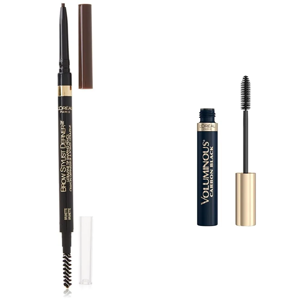 L'Oreal Paris Makeup Brow Stylist Definer Waterproof Eyebrow Pencil, Ultra-Fine Mechanical Pencil, 0.003 Ounce and Voluminous Original Volume Building Mascara, 0.26 Fl Oz