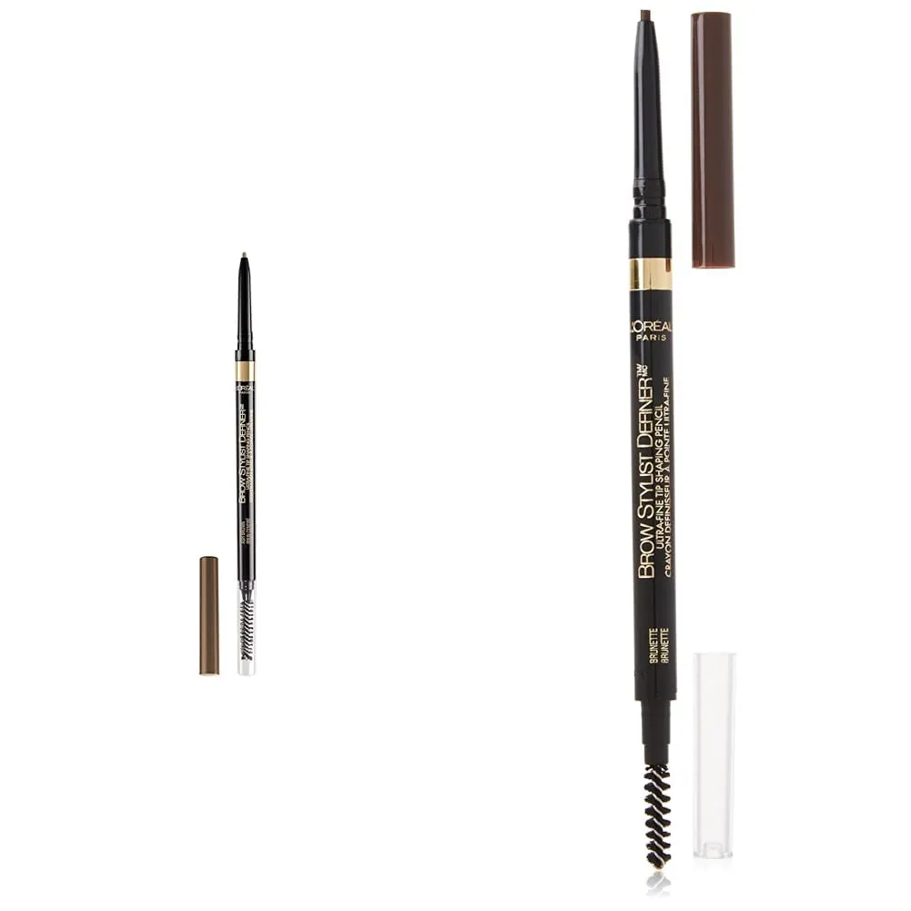 L'Oreal Paris Makeup Brow Stylist Definer Waterproof Eyebrow Pencil Ultra-Fine Mechanical Pencil Bundle, 0.003 Oz, Medium Ash Brown and Brunette