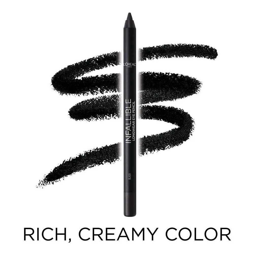 L'Oreal Paris Makeup Infallible Pro-Last Pencil Eyeliner, Waterproof and Smudge-Resistant, Glides on Easily to Create any Look, Black, 0.042 oz., 2 Count