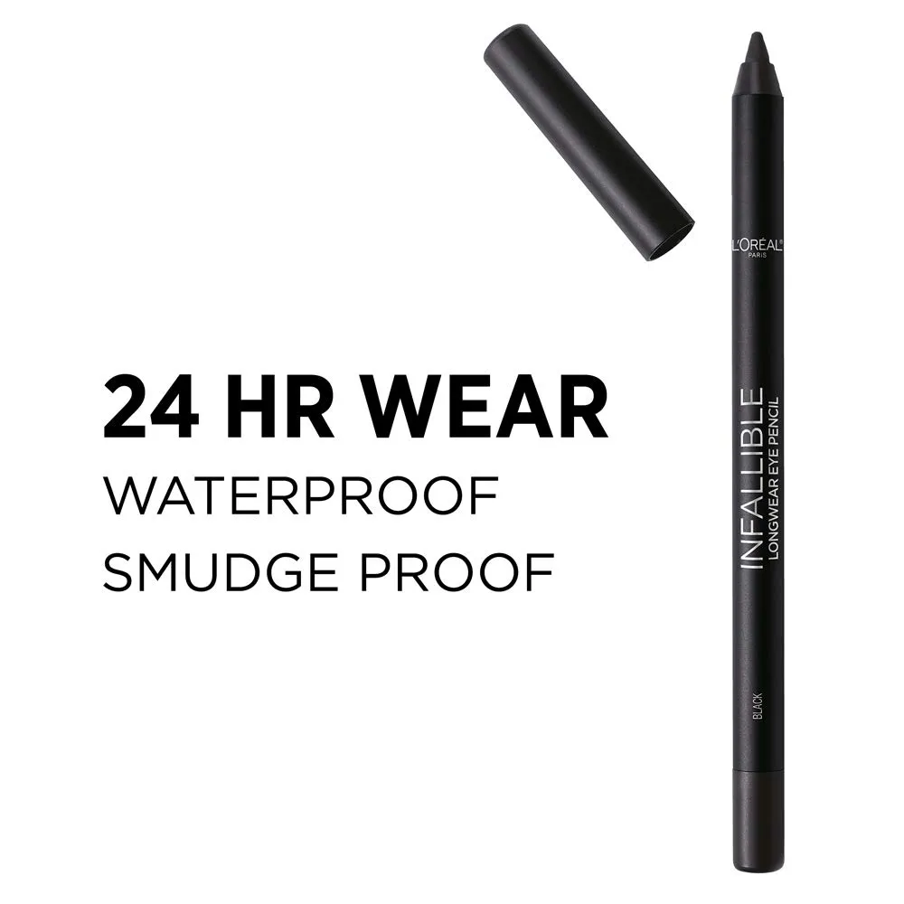 L'Oreal Paris Makeup Infallible Pro-Last Pencil Eyeliner, Waterproof and Smudge-Resistant, Glides on Easily to Create any Look, Black, 0.042 oz., 2 Count