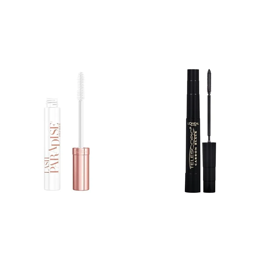 L'Oreal Paris Voluminous Lash Paradise Mascara Primer Base, 0.27 Fl Oz and Telescopic Original Lengthening Mascara, 0.27 Fl Oz