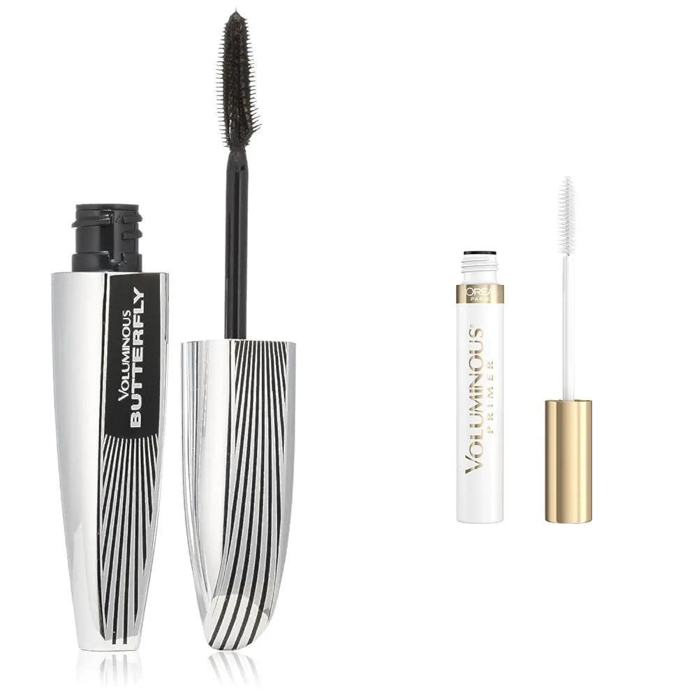 L'Oreal Voluminous Butterfly Mascara 0.22 Fl Oz Blackest Black 1 Count & Voluminous Lash Primer 0.24 fl oz White