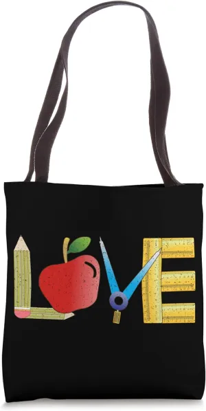 Love Apple Pencil Ruler Teacher School Design Tote Bag