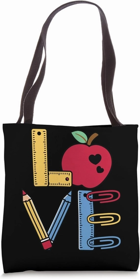 Love Classroom Apple Pencil Ruler Paperclip Tote Bag