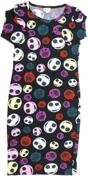 Lularoe Julia b X-Small (XS) Disney Nightmare Before Christmas Jack Skellington Black Red JackoLanterns Gray Purple Form Fitting Knee Length Dress fits Womens Sizes 2-4 XS-227