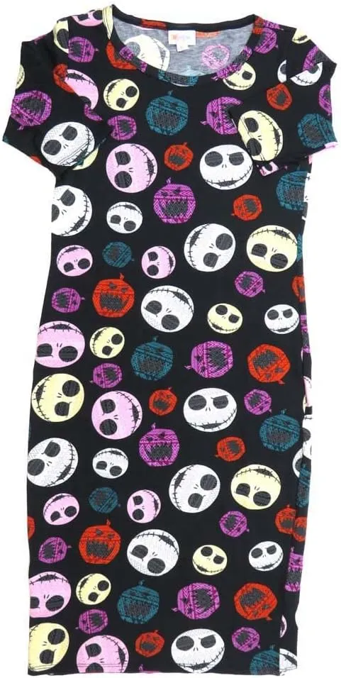 Lularoe Julia b X-Small (XS) Disney Nightmare Before Christmas Jack Skellington Black Red JackoLanterns Gray Purple Form Fitting Knee Length Dress fits Womens Sizes 2-4 XS-227
