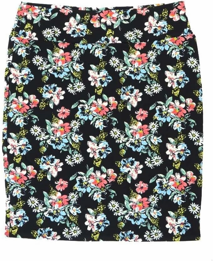 Lularoe Cassie h XXX-Large 3XL Lilies Daises Floral Black Pink White Blue Womens Knee Length Pencil Skirt fits Sizes 24-26 3XL-260-B