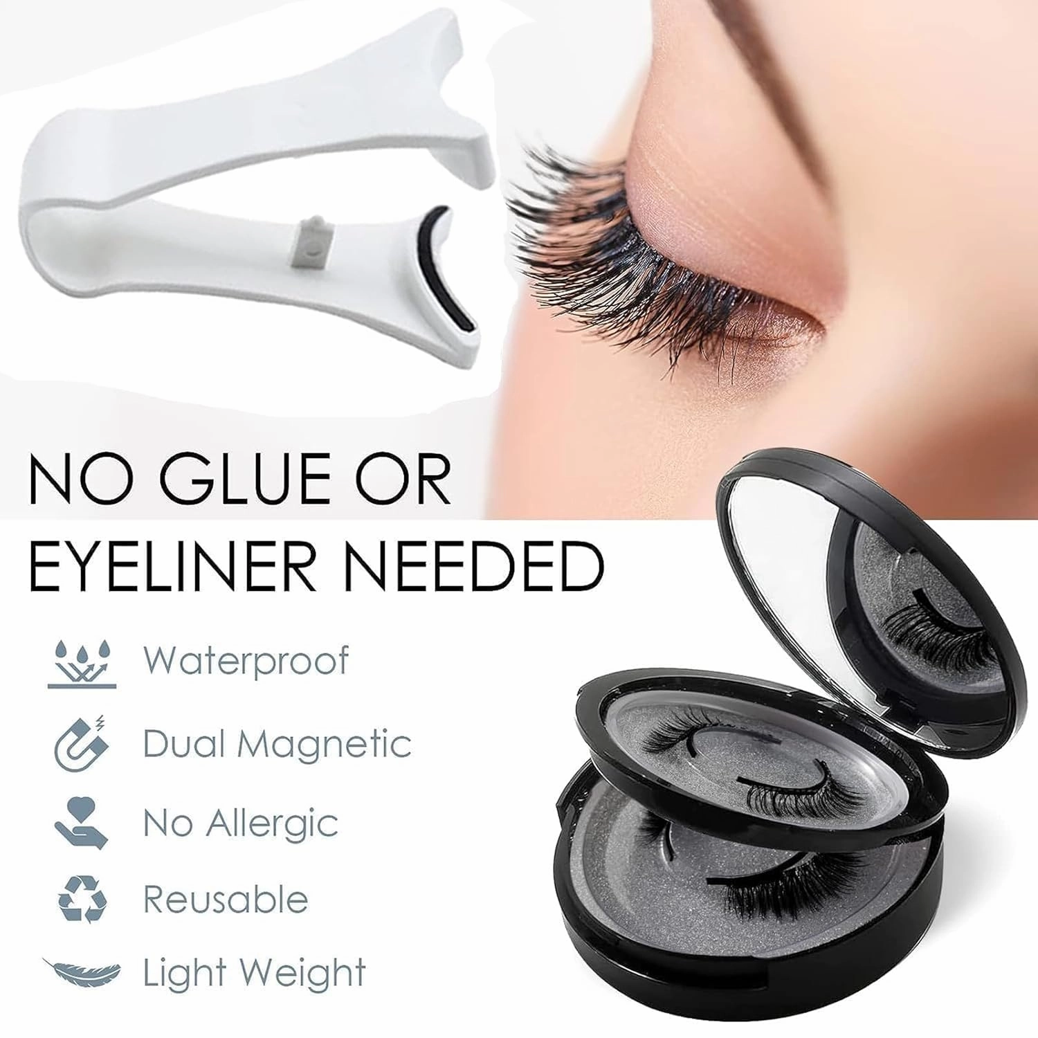 Lumentes Magnetic Eyelashes, Lumentes Magnetic Lashes, Magnetic Eyelashes Natural Look, Reusable Magnetic Eyelashes, Magnetic Lashes With Applicator (Natural)