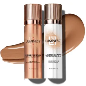 LUMINESS Silk Airbrush Spray Foundation & Primer Kit - Full Coverage Foundation, Anti-Aging Formula Hydrates & Moisturizes with Hyaluronic Acid, Aloe Vera & Hydrolyzed Silk (Shade - Light Tan)