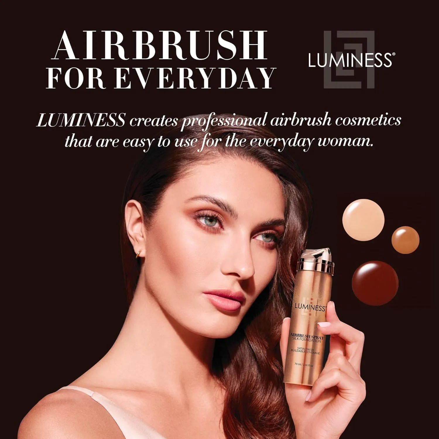 LUMINESS Silk Airbrush Spray Foundation Makeup Starter Kit - Full Coverage Foundation, Primer & Dual-Sided Angled Buffing Brush - Medium Warm