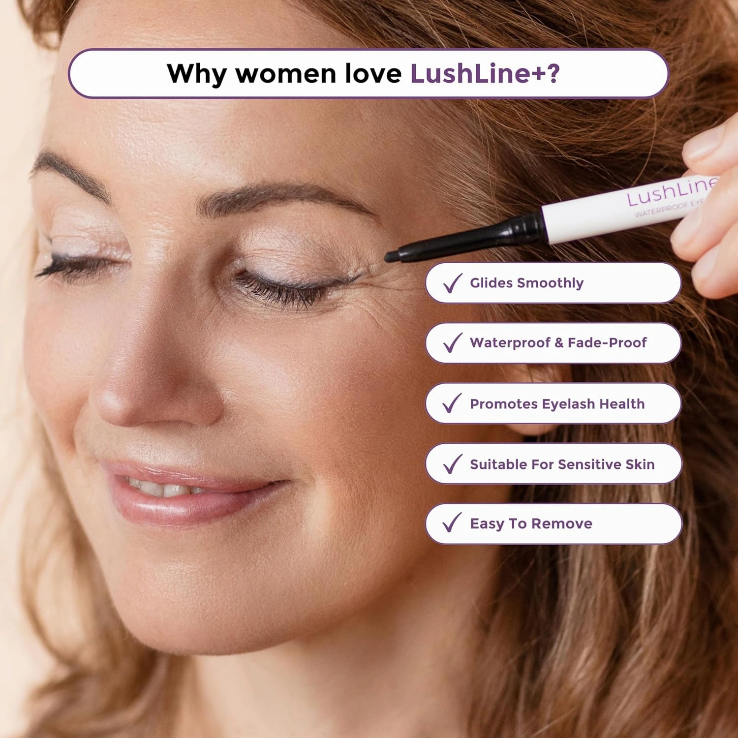 LushLine  Waterproof Eyeliner Pencil For Older Women - Smudge Proof, Long-Lasting, Non Toxic, Soft Glide - Safe For Sensitive Eyes (Dark Brown)
