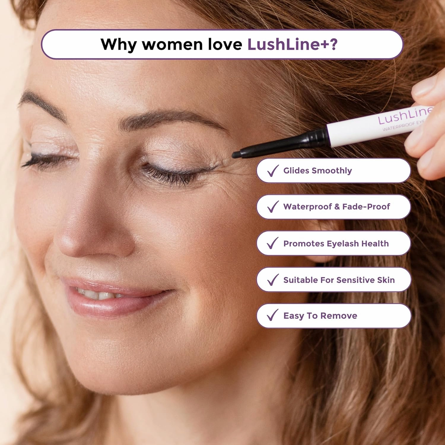 LushLine  Waterproof Eyeliner Pencil For Older Women - Smudge Proof, Long-Lasting, Non Toxic, Soft Glide - Safe For Sensitive Eyes (Natural Grey)