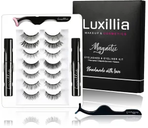 Luxillia Magnetic Eyelashes with Eyeliner 10-Piece Set, Most Natural Looking Magnetic Lashes Kit with Applicator, Best 8D, 3D Look, Reusable Fake Eye Lash, No Glue, Strongest Waterproof Liquid Liner