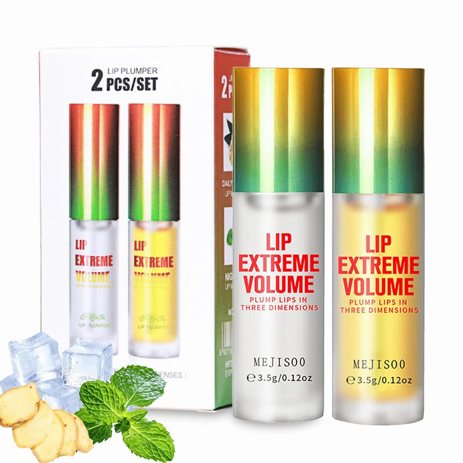 LuxuraBalm Extreme Volume Lip Plumping, Ginger Mint Lip Serum Lip Plumper Night/Daily, Natural Lip Care & Enhancer Set, Hydrating & Reduce Fine Lines
