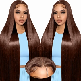LZGYE 28inch Chocolate Brown Lace Front Wig 7x5 Brown Glueless Wigs Human Hair Pre Plucked Pre Cut #4 Color Straight Human Hair Dark Brown Wig Human Hair 220 Density Wigs For Women