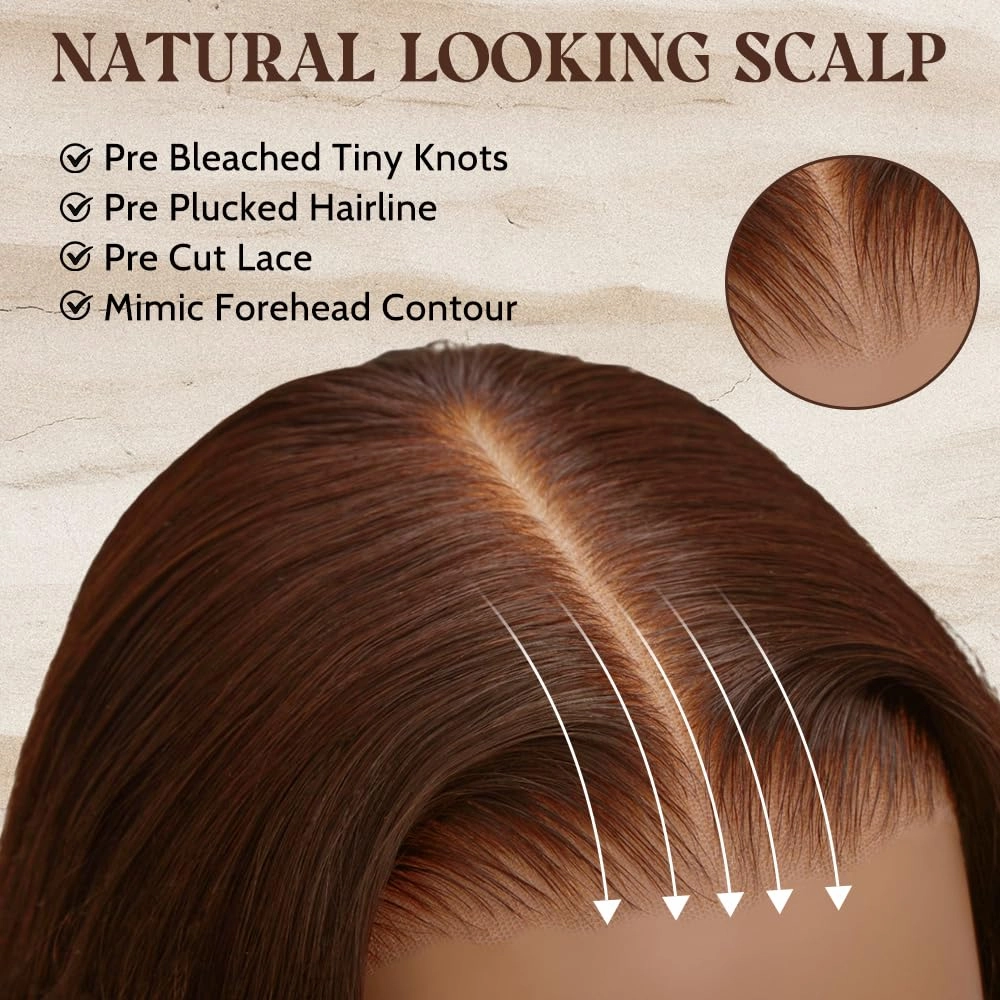 LZGYE Chocolate Brown Lace Front Wig 28inch Brown Glueless Wigs Human Hair Pre Plucked Pre Cut Brown Straight Human Hair Wig 7x5 Dark Brown Wig Human Hair 220 Density #4 Color Wigs For Women
