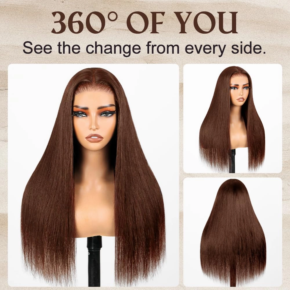 LZGYE Chocolate Brown Lace Front Wig 28inch Brown Glueless Wigs Human Hair Pre Plucked Pre Cut Brown Straight Human Hair Wig 7x5 Dark Brown Wig Human Hair 220 Density #4 Color Wigs For Women