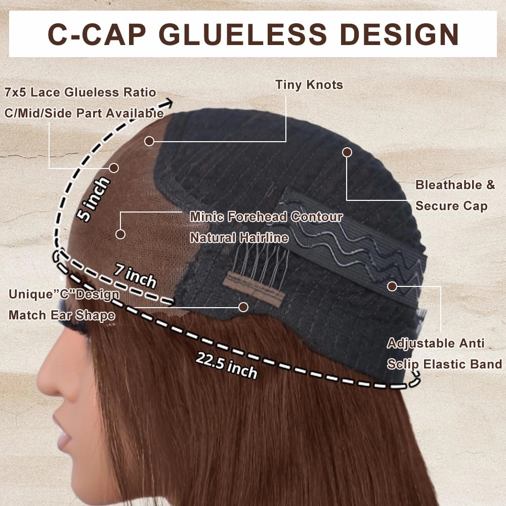 LZGYE Chocolate Brown Lace Front Wig 28inch Brown Glueless Wigs Human Hair Pre Plucked Pre Cut Brown Straight Human Hair Wig 7x5 Dark Brown Wig Human Hair 220 Density #4 Color Wigs For Women