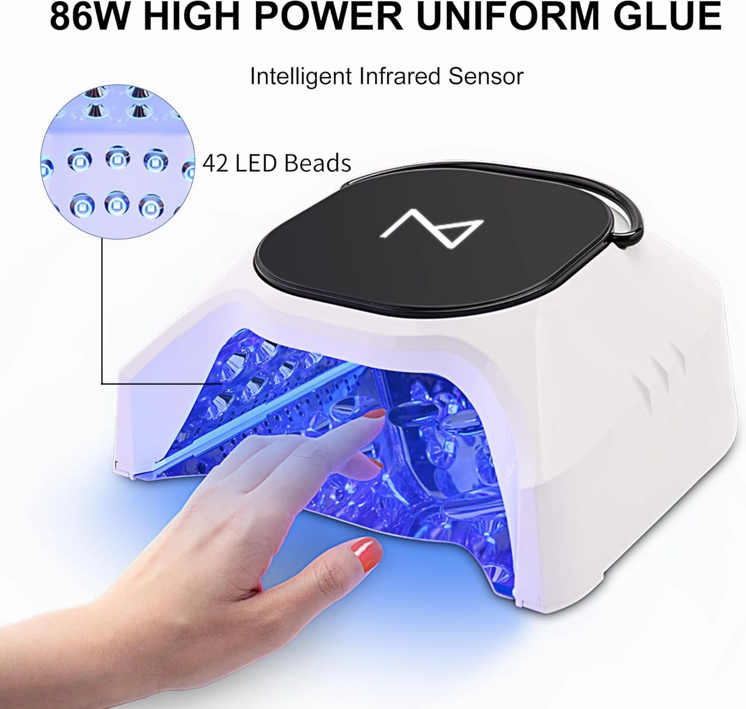 M - GlowPro Professional Hybrid 86W Wireless Rechargeable UV LED Nail Curing Lamp Cordless Nail Dryer for Gel Nails, Manicure, Pedicure (Black)