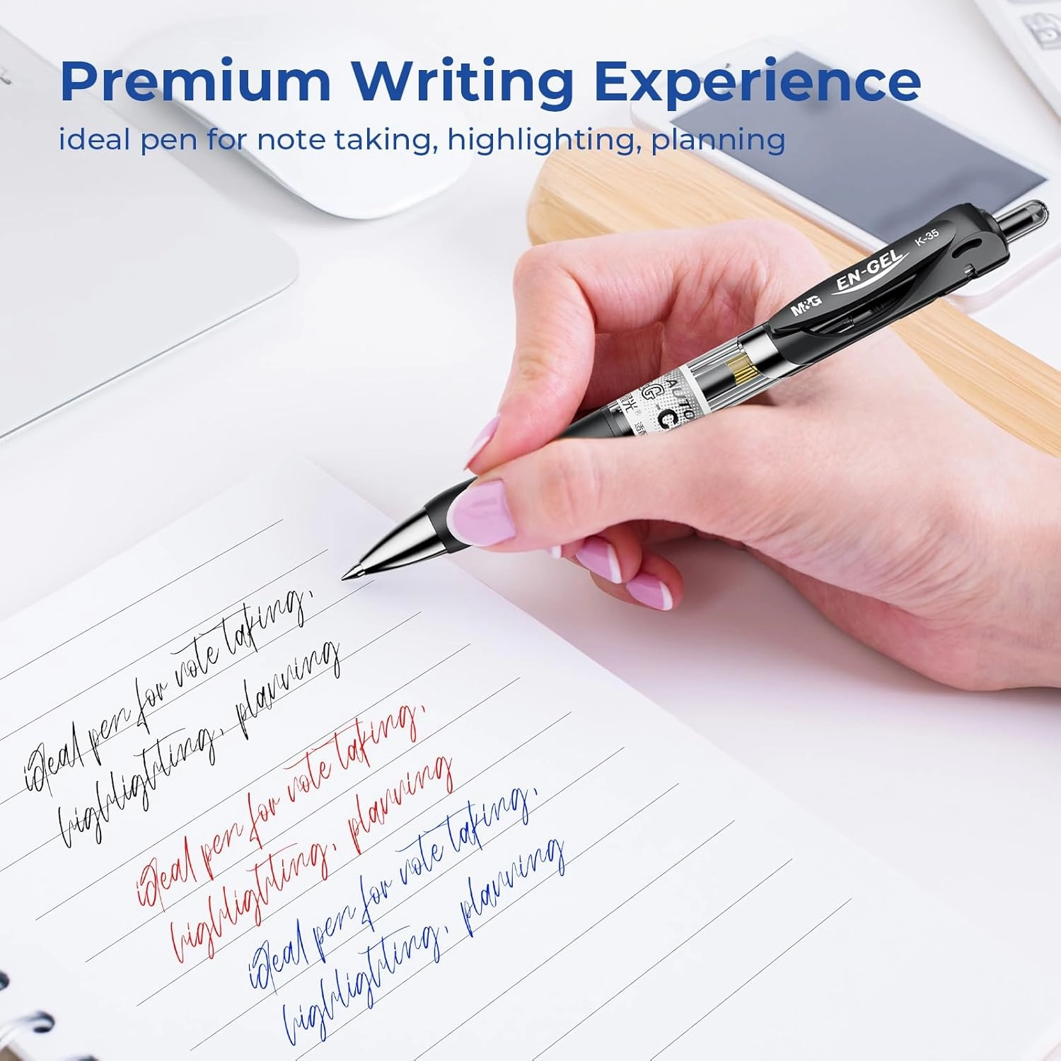 M&G 30 Pcs Gel Pens, 0.5mm Fine Point Gel Ink Pen, High Capacity Retractable Rollerball Pens, Gel Ink Pen with Soft Grip for Smooth Writing Office School (21 Black 6 Blue 3 Red)