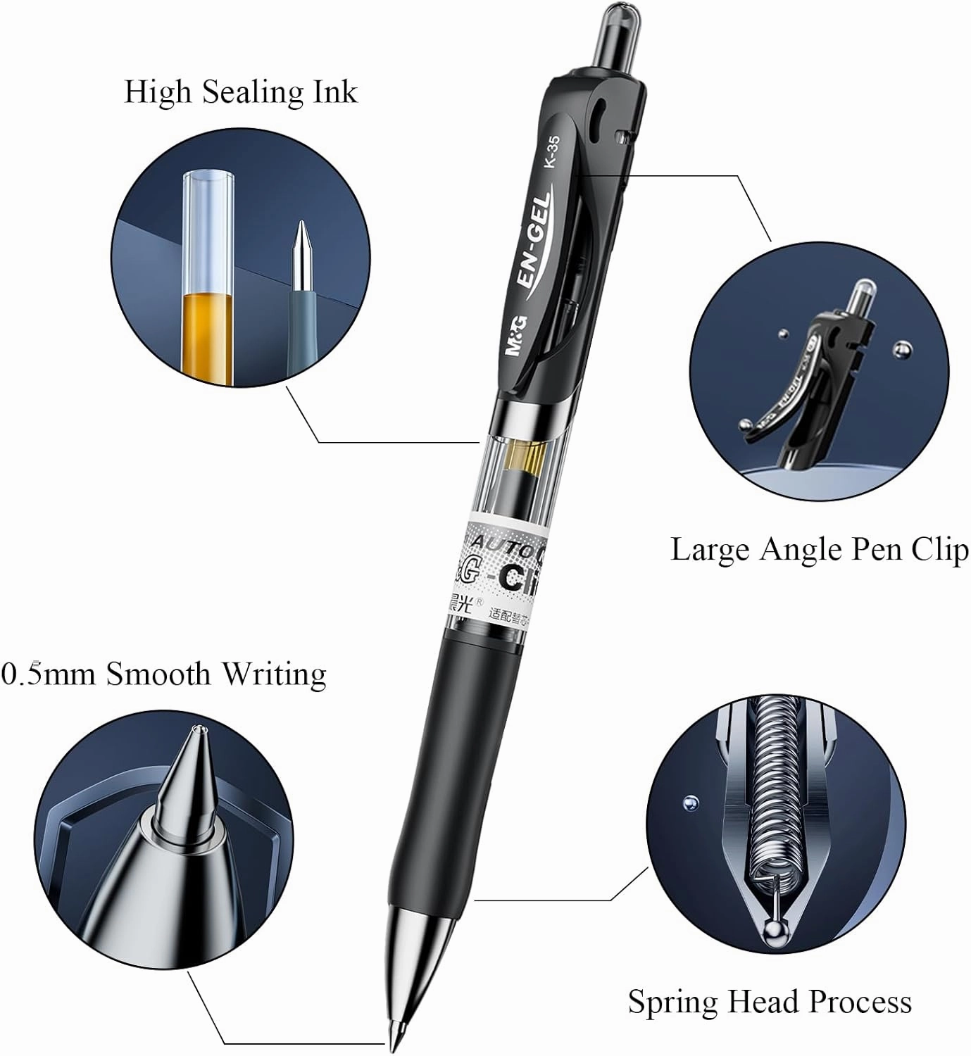 M&G 30 Pcs Gel Pens, 0.5mm Fine Point Gel Ink Pen, High Capacity Retractable Rollerball Pens, Gel Ink Pen with Soft Grip for Smooth Writing Office School (21 Black 6 Blue 3 Red)