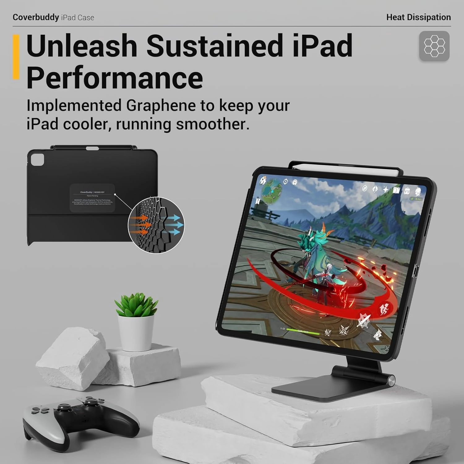 MAGEASY CoverBuddy for M4 iPad Pro 13" (2024) - iPad Pro Case Compatible with Magic Keyboard for iPad Pro (M4), Enhanced Thickness & Heat Dissipation - New Black (Leather 5.05)