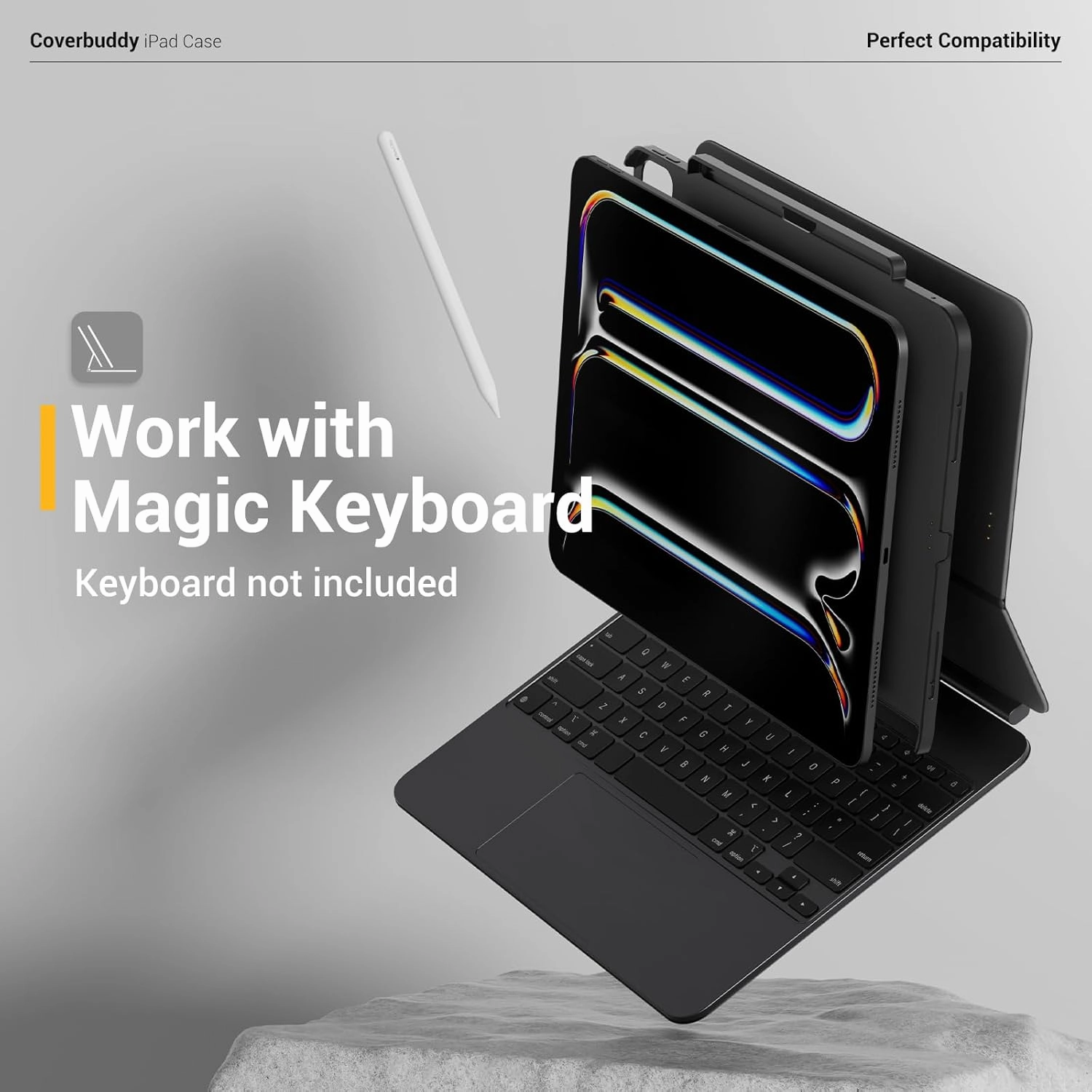 MAGEASY CoverBuddy for M4 iPad Pro 13" (2024) - iPad Pro Case Compatible with Magic Keyboard for iPad Pro (M4), Enhanced Thickness & Heat Dissipation - New Black (Leather 5.05)