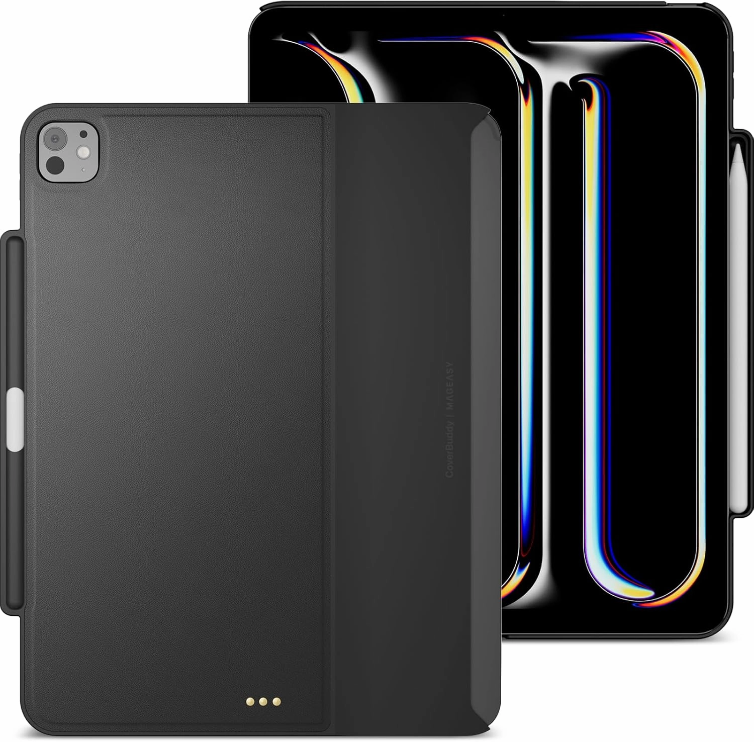 MAGEASY CoverBuddy for M4 iPad Pro 13" (2024) - iPad Pro Case Compatible with Magic Keyboard for iPad Pro (M4), Enhanced Thickness & Heat Dissipation - New Black (Leather 5.05)