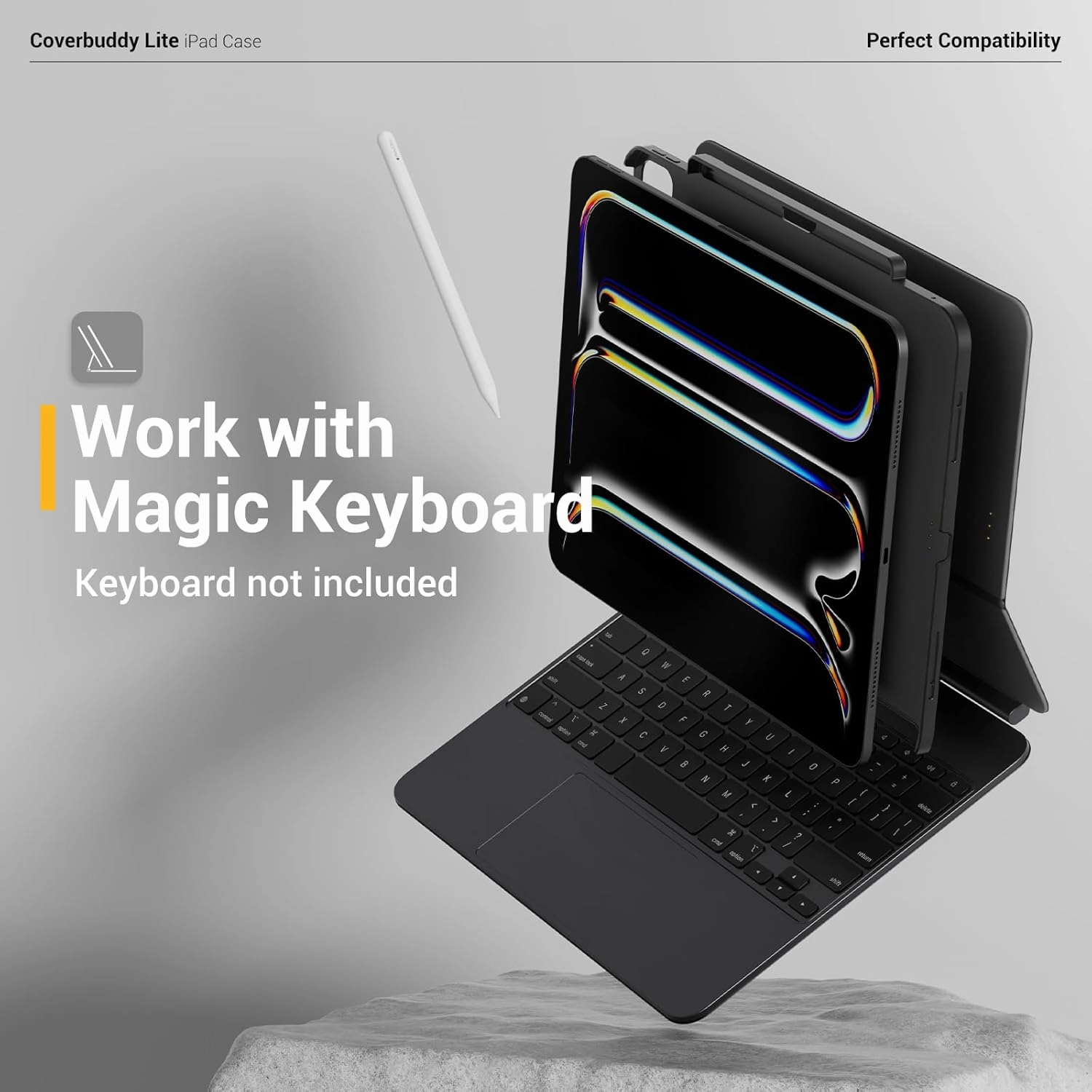 MAGEASY CoverBuddy Lite for M3/M2 iPad Air 11” (2024-2025) - iPad Air Case Compatible with Magic Keyboard, with Apple Pencil Pro Pencil Holder - Black