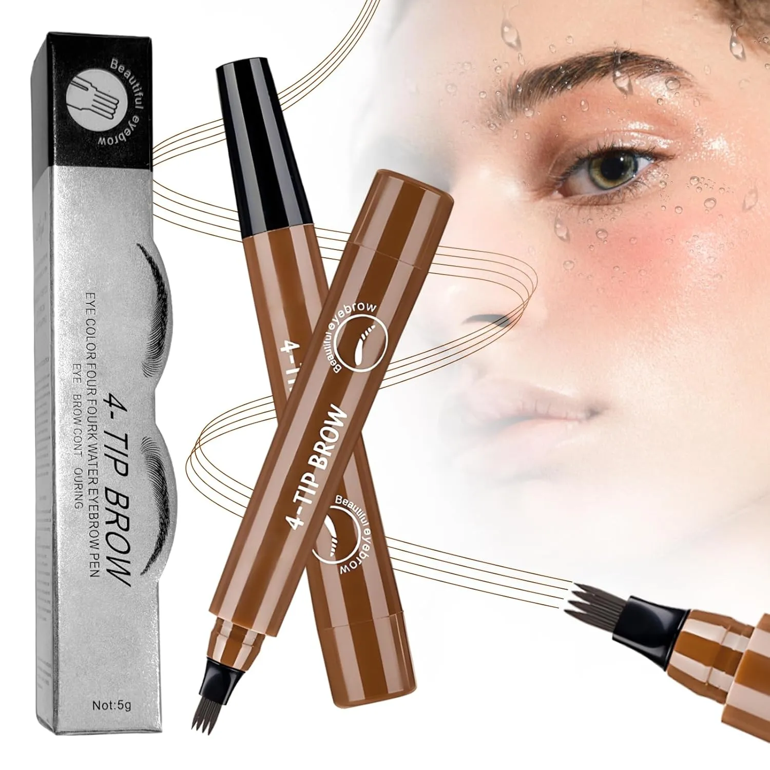 Magic Eyebrow Pencil, Upgraded Eyebrow Contouring Pen Waterproof Microblading Eyebrow Pencil Contouring Pen 4 Tipped Precise Brow Pens for Natural Eyebrow Makeup (2# dark brown)