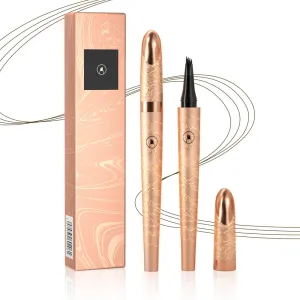 Magic Microblading Eyebrow Pencil, 2025 Upgrade 4-Tip Waterproof Brow Pencil 3D Eyebrow Pen, Natural Fine Stroke Eyebrow Pen (Dark Brown)