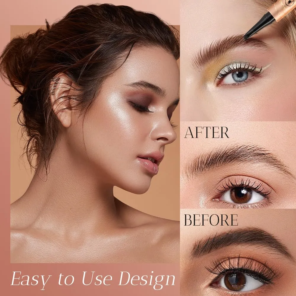 Magic Microblading Eyebrow Pencil, 2025 Upgrade 4-Tip Waterproof Brow Pencil 3D Eyebrow Pen, Natural Fine Stroke Eyebrow Pen (Light Brown)