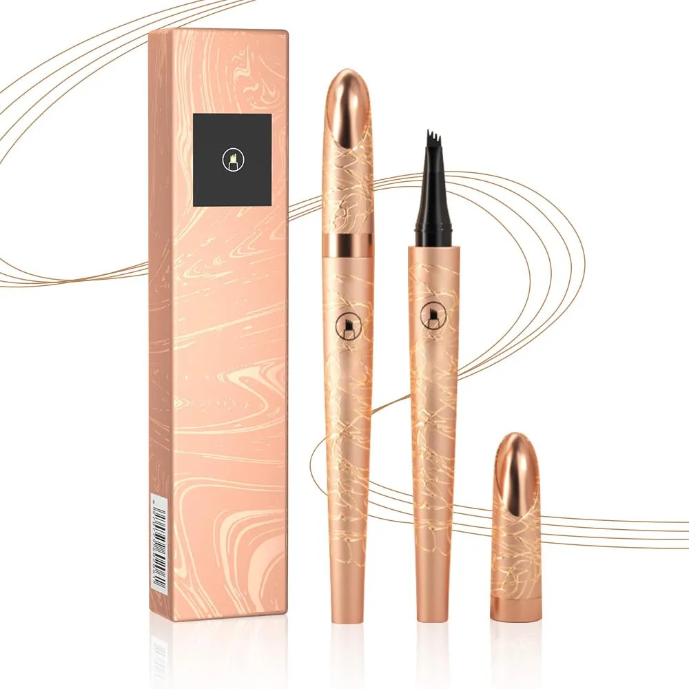 Magic Microblading Eyebrow Pencil, 2025 Upgrade 4-Tip Waterproof Brow Pencil 3D Eyebrow Pen, Natural Fine Stroke Eyebrow Pen (Light Brown)